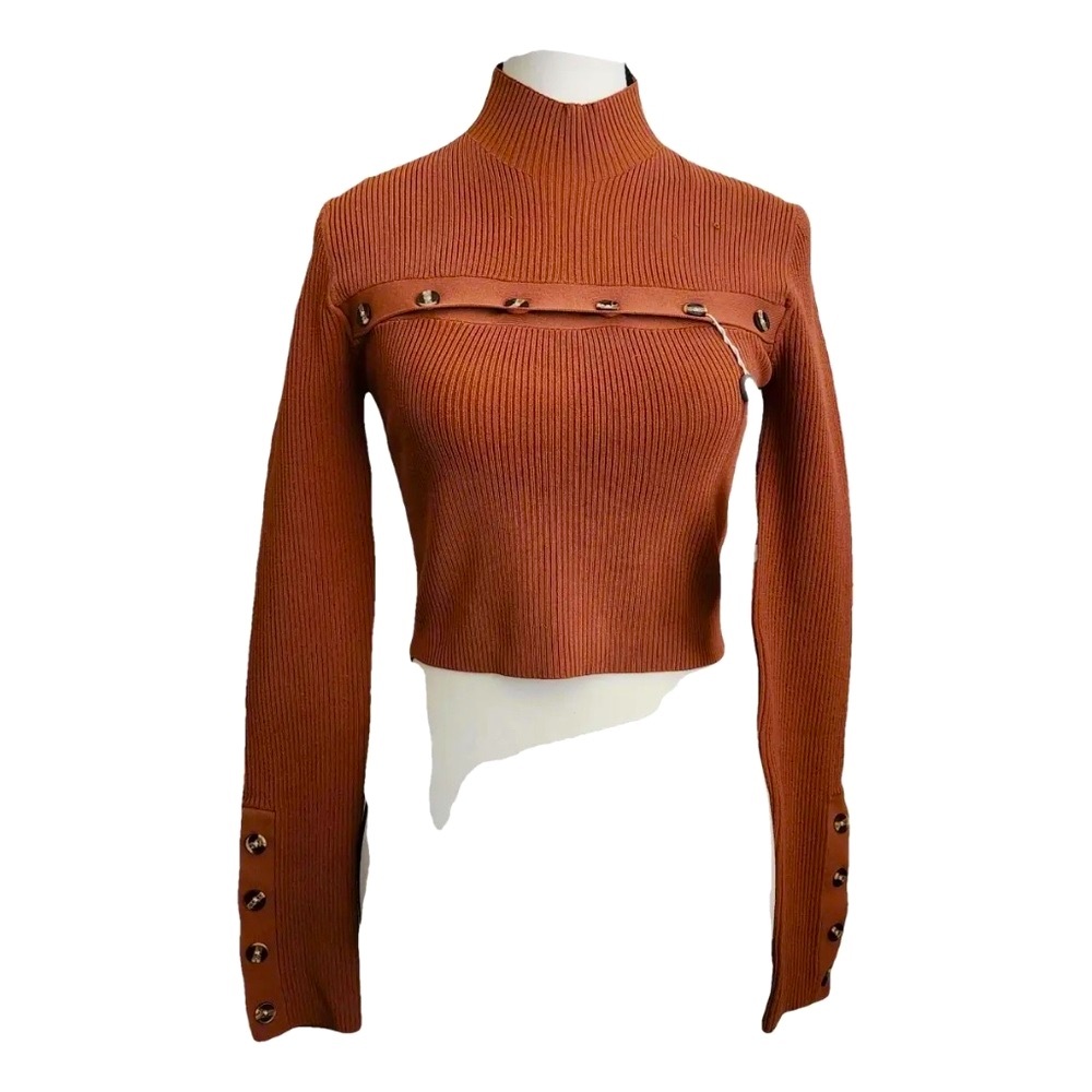 Nicholas Juliet Carmel Rib Knit Funnel Neck Top W/Buttons size L NWT $413